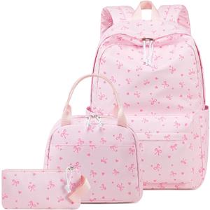 CAMTOP Backpack for girls backpack with lunch box set kids backpack for School Bookbag (Pinck Bow Heart)