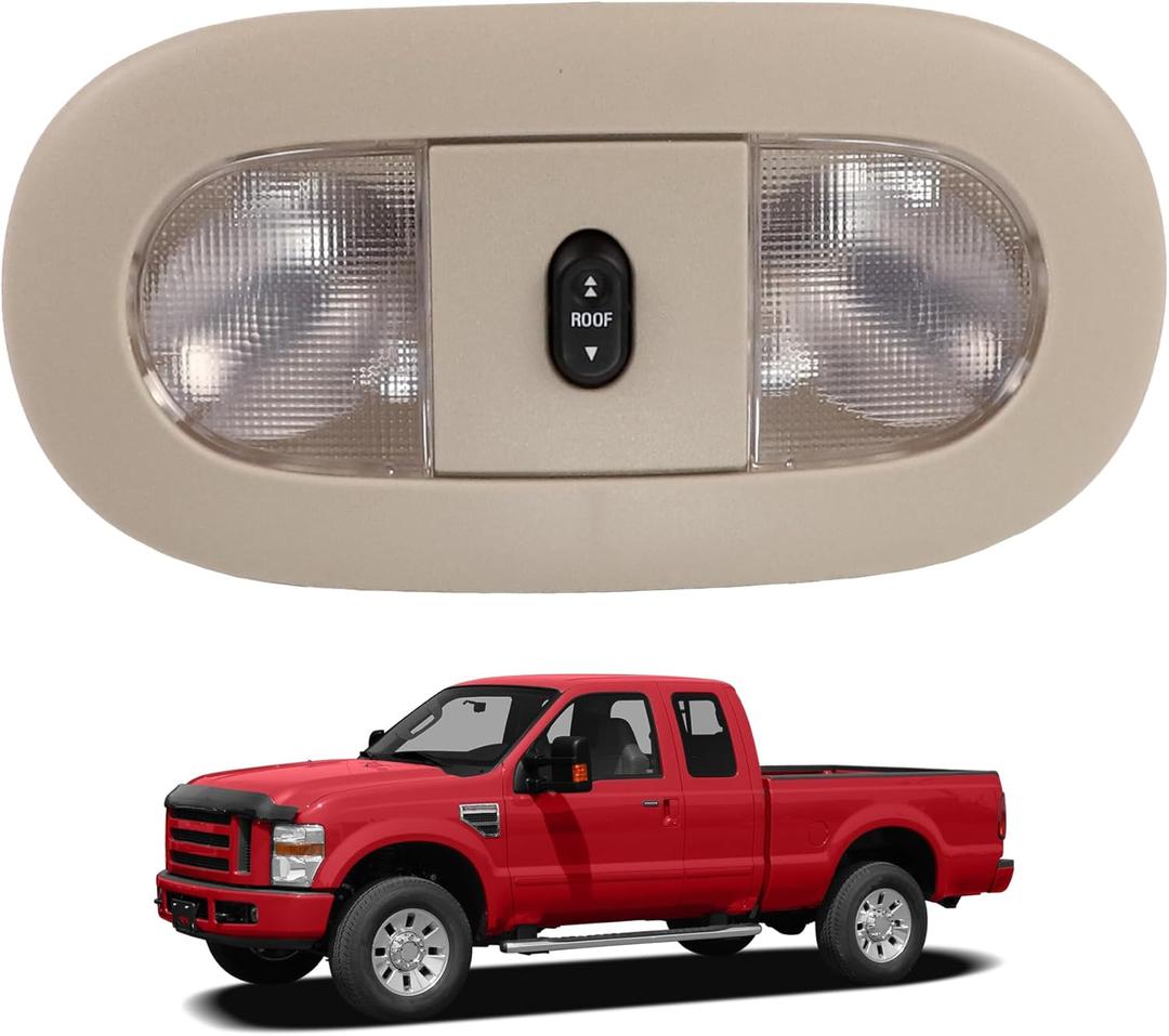 Overhead Console with LED Dome Map Light Sunroof Switch Compatible With 2008-2010 Ford F-250 F-350 F-450 F-550 Super Duty Cab Interior Ceiling Headliner Lamp Replaces 8C3Z-25519A70-AA Beige
