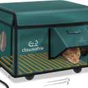 Indestructible Heated Cat House for Outside Cats Winter, 100% Weatherproof, Safe Escape Door, Insulated Outdoor Cat Shelter with Heater for Feral Barn Cat Kitty (Forest Green, 12.6"x16.5"x12.6")