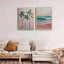 2Pcs Pink Beach Canvas Wall Art, Peach Palm Tree Canvas Print Wall Decor Preppy Prints Artwork Painting Beach Decoration for Gallery Living Room Bedroom, Unframed (16x24inch) (24L" x 16W")