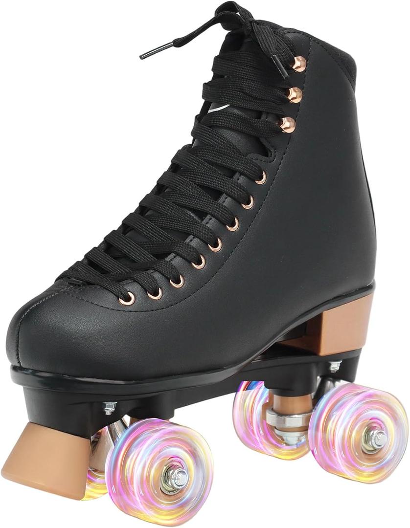 LKD Adjustable Roller Skates for Women & Men – Comfortable Quad Skates with Half-Size Adjustment, Velvet Lining, Reinforced Heel – Custom Color Options-Black-7-8 Size