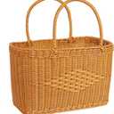 Big Picnic Basket40cm Diameter with Handles Handmade Plastic Rattan Woven Basket Multifunctional Woven Storage Basket, Storage Basket for Camping,Shopping, Market, Birthday, Wedding,Picnic, Party