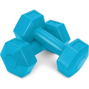 RBX Vinyl Coated Hand Weight Dumbbell Set - Hex Shaped, Roll Free for Body Building/Sculpting/Strength Training Exercise, (Set of 2) (Aqua)