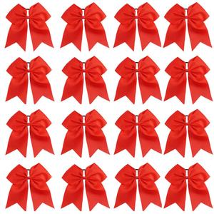16PCS 8" Large Cheer Hair Bows Ponytail Holder Elastic Band Handmade for Cheerleading Teen Girls College Sports (Red, 1 Count (Pack of 16))