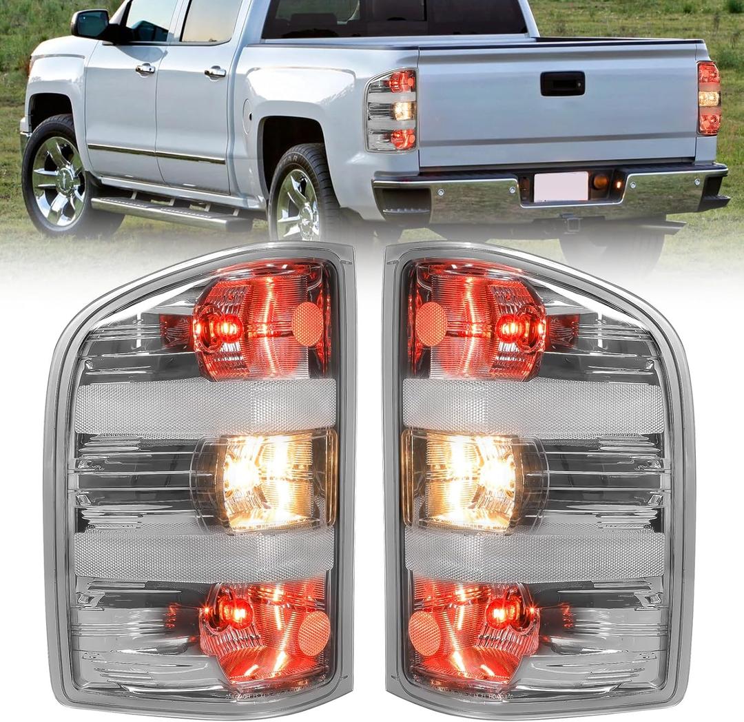 MAYELLO Chrome Tail Lights w/Bulbs Compatible with 2007-2013 Chevrolet Silverado 1500, 2007-2014 Chevy Silverado 2500 3500 Single Rear Wheel, Plug & Play Rear Lamps