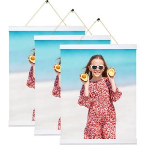 3 Pack Magnetic Poster Hanger Frame White, 8x10 8x12 8x16 Poster Frame Wood Wooden Magnet Print Posters Dowel Scroll Hanger Hangers Hanging Kit for Walls Map Canvas Artwork