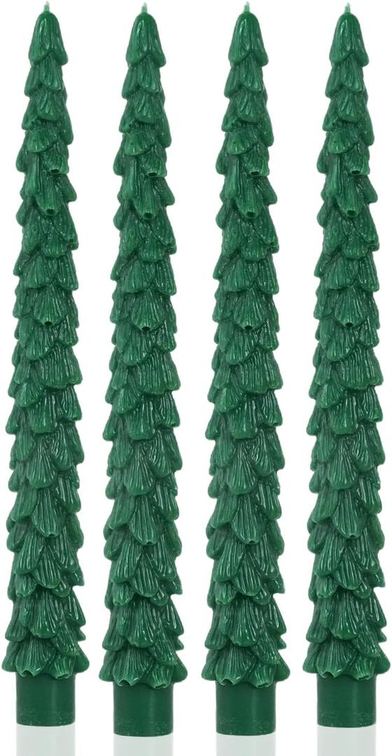 10inch Christmas Tree Taper Candles,Unscented Tree Shaped Green Candle for Holiday Decor, Party Banquet Centerpiece Decoration,4pcs