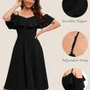 Bbonlinedress Womens Off The Shoulder Cocktail Dress, Formal Wedding Guest Prom Party Homecoming Graduation A-line Midi Dress (Black, L)