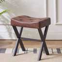 IBUYKE U-Shaped PU Vanity Stool, Square Makeup Chair with X-Leg, Ottoman Seat Footrest Stool, Multi-Use as Small Side Table, for Bedroom, Living Room, Dark Brown WBD019Z