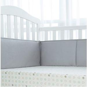 TILLYOU Cotton Collection Breathable Crib Bumper Pads for Standard Cribs Machine Washable Padded Crib Liner Set for Baby Boys Girls Safe Bumper Guards Crib Rail Padding, 4 Piece, Gray