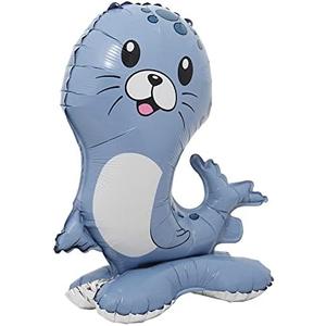 Selfstand 3D Animal Fox Koala Lion Elephant Panda Cow Rabbit dinosaur Triceratops Stegosaurus Baby shower Ball Foil Balloons Birthday Party Baby Shower Decorations Kids Toys (Base Sea Dog)
