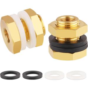KOOTNAS 2-Pack Solid Brass Bulkhead Fittings, 1/8 NPT Taper Female 5/8" Straight Male Thread Brass Water Tank Connector with 4 Rubber Rings and Silicone Rings, for Water Towers, Faucets, Hoses