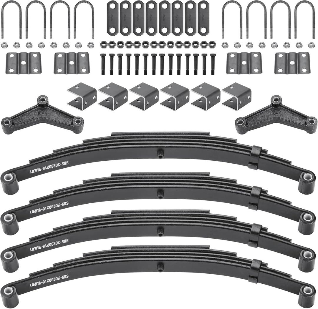 Youxmoto 4pcs 5 Leaf Springs 3000lb, for 5200lb-6000lb Tandem Trailer Axle Suspension Kit & U-Bolt & Hanger Kit; 25-1/4" L, 1-3/4" Width, 9/16" Bushing Dia, Fits for SW5