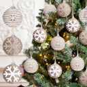 12 Pcs Farmhouse Christmas Ball Ornament Neutral Boho Burlap Rustic Christmas Tree Decoration Snowflake Jute Rope Shatterproof Hanging Rustic Ornaments for Holiday Xmas Home, 2.36 Inch