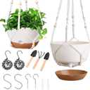 Hanging Planters for Indoor Plants, 2 Pack 10 Inch Self Watering Hanging Pots for Plants with Drainage Holes, Indoor Outdoor Hanging Flower Pots for Home Garden Ceiling Decor (White)