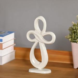 Iron Tabletop Eternal Loop Cross - 10" H Standing Cross for Table Decor - White