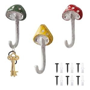 3 Pcs Mushroom Wall Hooks Decorative Iron Mushroom Shaped Hanging Hooks Wall Mounted Coat Towel Bags Hanger Key Holder for Home Bathroom Kitchen 