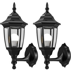 EMART Outdoor Porch Sconce LED Exterior Wall Light Fixtures, Special Handling Anti-Corrosion Plastic Material, Waterproof Security Lamp for Garage, Front Door, House - 2 Pack, Black (Bulb Included) (No Sensor)
