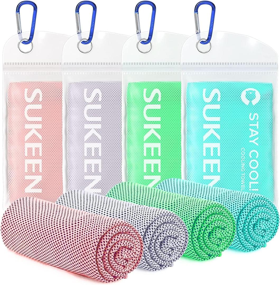 Sukeen 4 Pack Cooling Towel (40"x12") for Sweat, Quick-Drying Neck Cooling Wraps, Soft & Breathable Chilly Sports Towel for Yoga, Sport, Running, Workout, Cooking, Microfiber (Macaron Pink/Macaron Blue/Lavender/Mint Green)