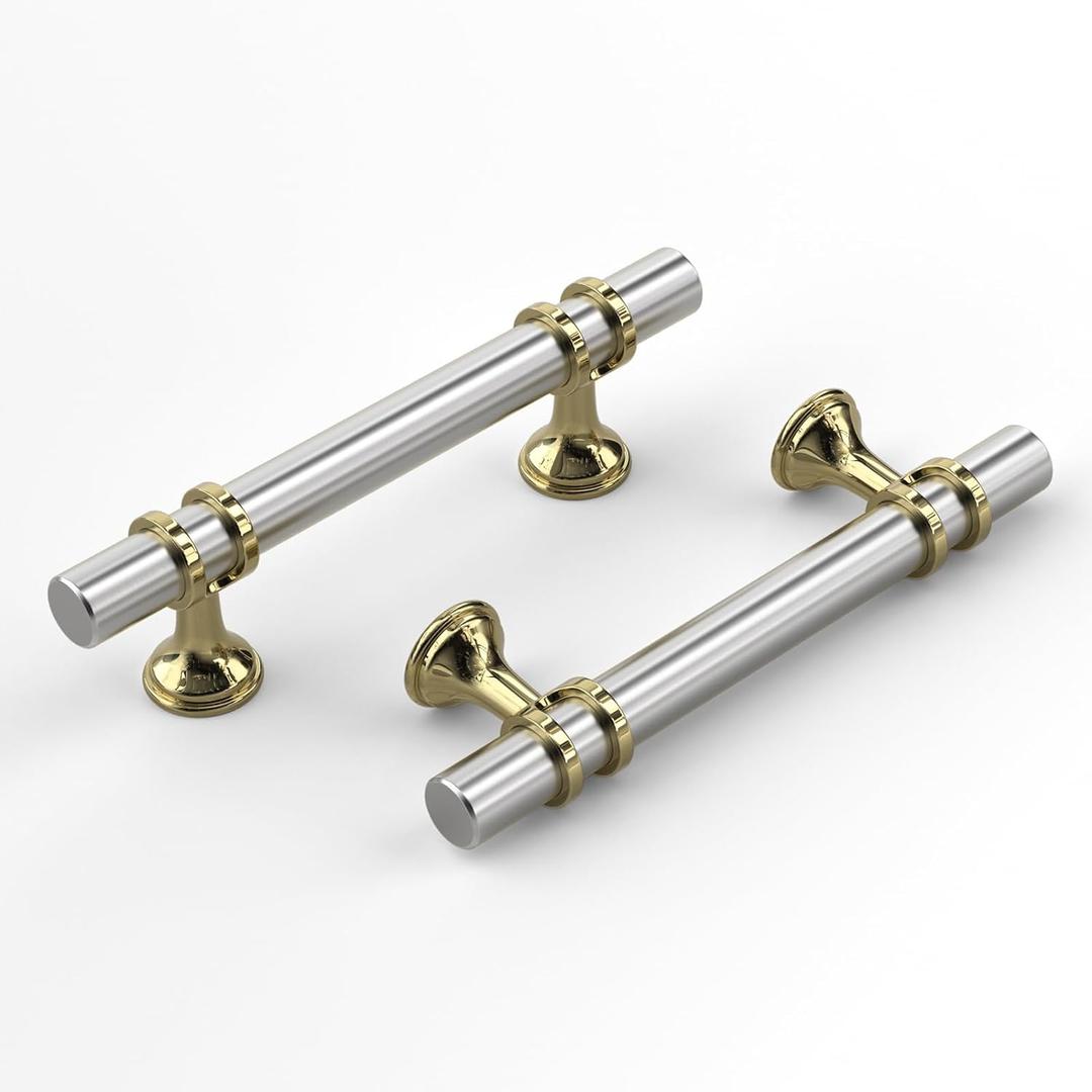 Haliwu 10 Pack Brushed Nickel Cabinet Pulls, Cabinet Handles Brushed Nickel, Barrel Handles Gold Kitchen Hardware Pulls, 5 inch Hole to Hole Center