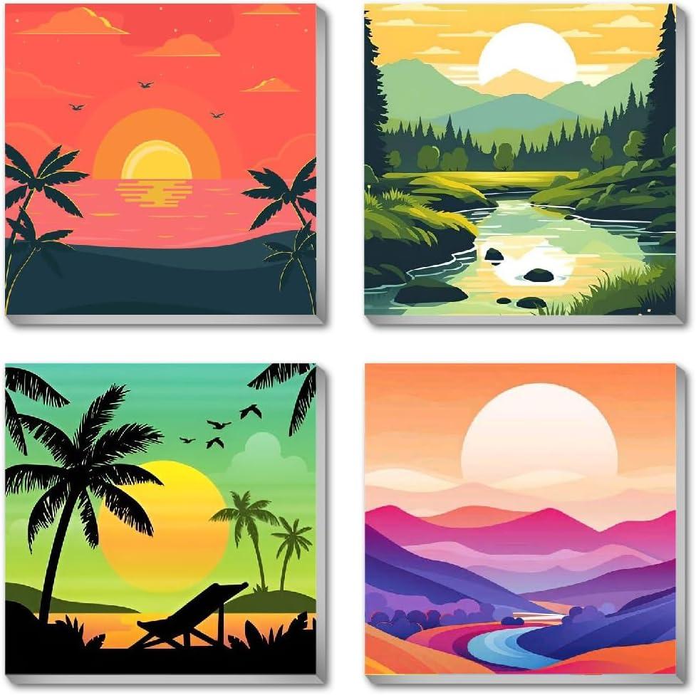 4 Framed Landscape DIY Paint by Numbers Kit for Adults Beginner,Sunset Easy Painting by Number with Canvas,Acrylic Paint Kit Arts and Crafts for Adults for Decor 8x8inch