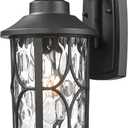 zeyu Modern Outdoor Wall Lights, 12 Inch Exterior Wall Lantern, Cast Aluminum with Water Ripple Glass, Black Finish, ZX48BWG BK