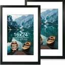 Hongkee 16x24 Frame Set of 2, Rustic Black Wood Style - Display 16 x 24 Picture without Mat or 12x18 Picture with Mat, Wall Mounting Horizontal and Vertical