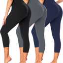 FULLSOFT 3 Pack Capri Leggings for Women - High Waisted Tummy Control Black Workout Yoga Pants (Small-Medium)