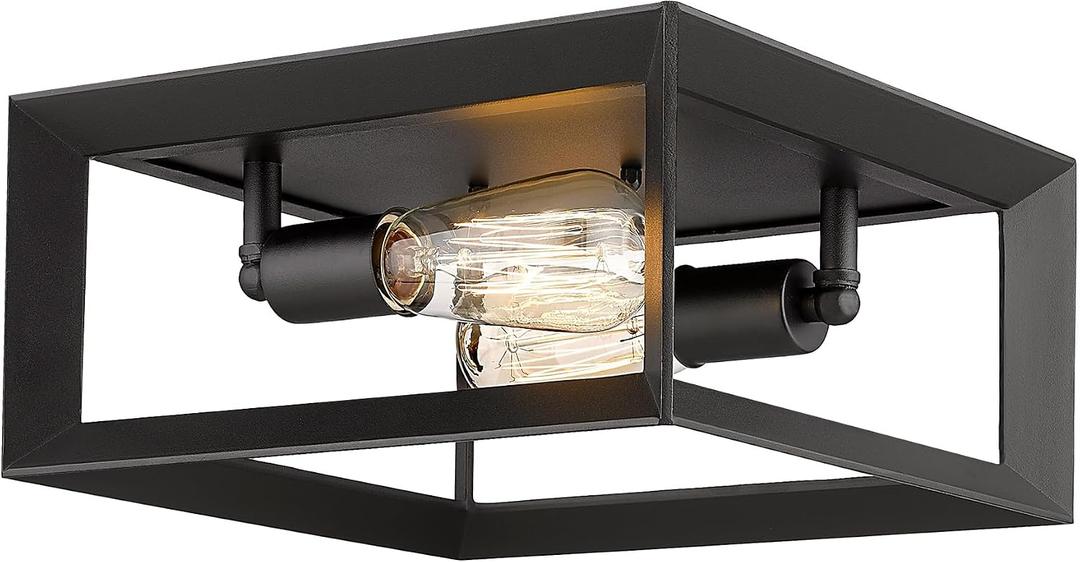 Emliviar 2-Light Flush Mount Ceiling Light, 11 Inch Farmhouse Ceiling Light Fixture for Bedroom, Black Finish with Aluminum Frame, 3040-2 BK