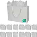 2 x Papertide 12 Pack White Large Gift Bags 13x5x10 inch with Tissue Paper | Reusable Gift Bag Fits Outdoor Gear, Yoga Mats, Stuffed Animals. Premium 250gsm Cardstock, Reinforced Bottom.