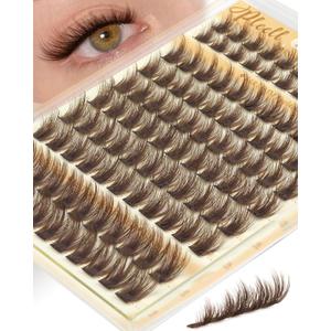 Brown Lash Clusters Fluffy Eyelash Clusters Natural Cluster Eyelashes Extensions 12-18MM D-Curly Manga Cluster Lashes Wispy False Lashes Clusters