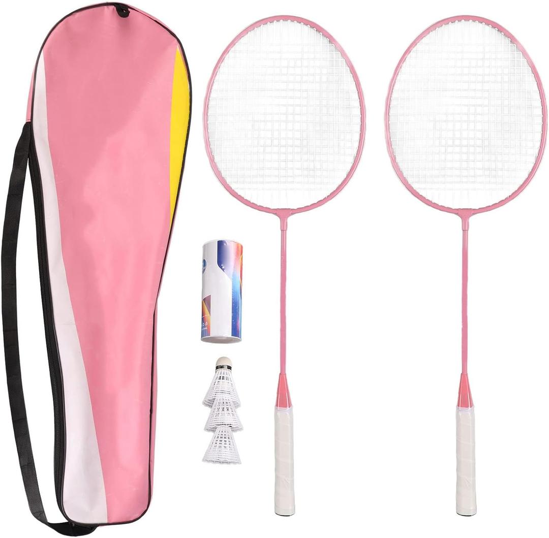 Badminton Rackets Set of 2, 2 Player Badminton Racquets Set with 2 Rackets, 3 Nylon Shuttlecocks, Storage Bag, for Beginners Outdoor Backyard Games, Lightweight, Pink, One Size