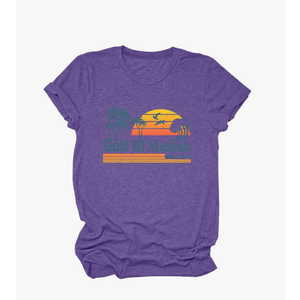 Gulf of Mexico Tshirts for Women Retro Beach Funny Graphic Tees Casual Holiday Vacation Gift Tops XL