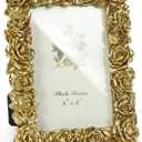 Cuspin Vintage Gold 4x6 Picture Frame, Gold Ornate Rose Flower Resin Photo Frame with Glass Front for Tabletop or Wall Hanging, Antique Picture Frames for Home Office Decor