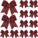Jetec 12 Pcs Christmas Buffalo Plaid Bows Decorations 6 Inch Christmas Check Plaid Bows Tie Bows Wreaths Ornaments for Xmas Tree Garland DIY Crafts Home Indoor Outdoor Decor (Red, Blue Plaid)