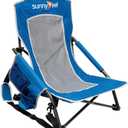 SUNNYFEEL Low Folding Beach Chair for Adults, Portable Lightweight Sling Beach Camping Chairs with Cup Holder, Armrest,Foldable Camp Lawn Chair for Outdoor Sand Concert Travel Sport Events,300LBS (Blue)
