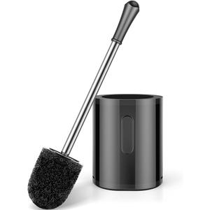 Toilet Brush and Holder, Compact Size Toilet Bowl Brush with Stainless Steel Handle, Small Size Plastic Holder Easy to Hide, Space Saving for Storage, Drip-Proof, Easy to Assemble, Deep Cleaning