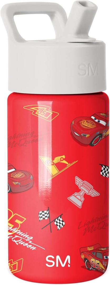 Simple Modern Disney Pixar Lightning McQueen Kids Water Bottle with Straw Lid | Reusable Insulated Stainless Steel Cup for Boys, Girls, School | Summit Collection | 14oz, Cars Lightening Speed