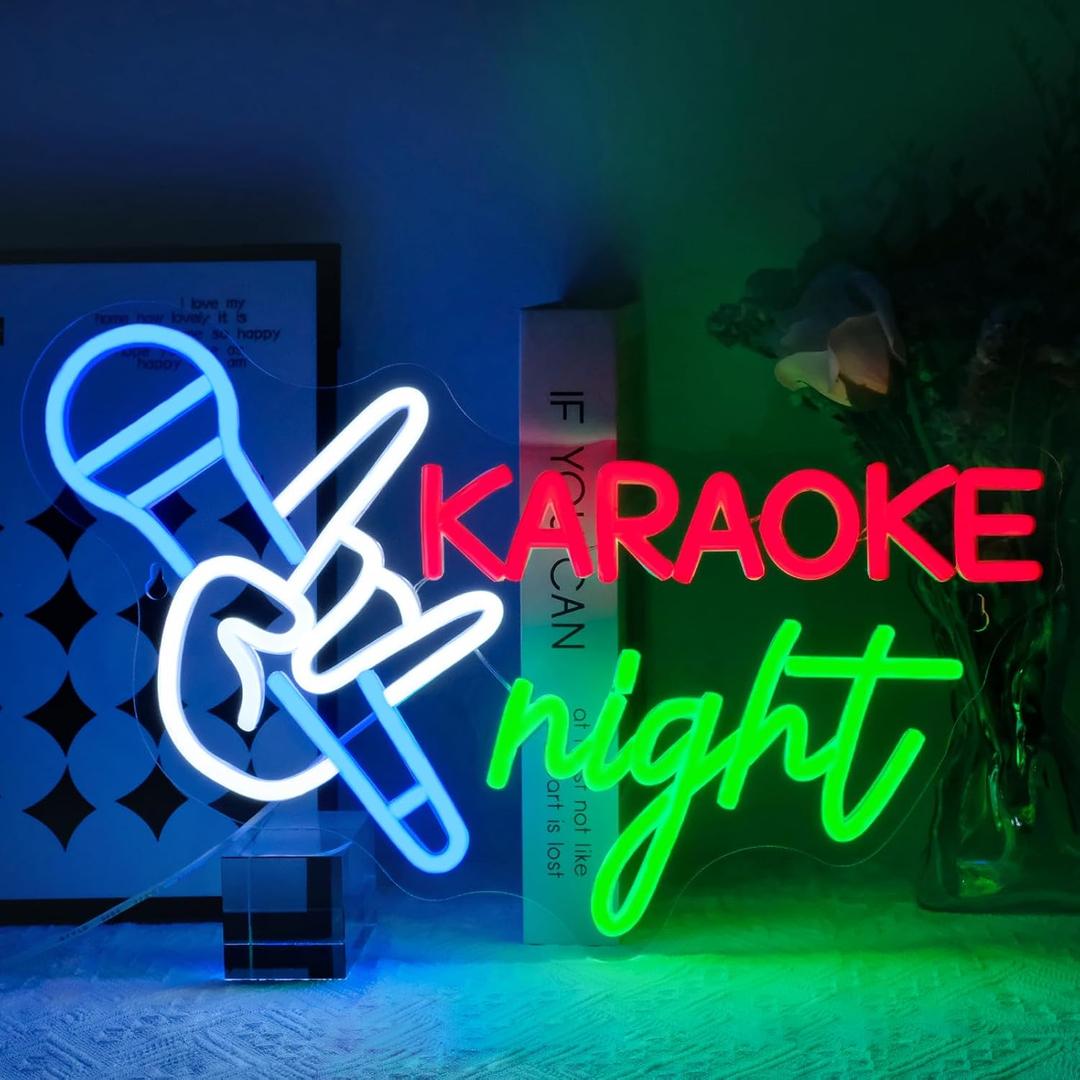 Karaoke Night Neon Sign for Music Room Decor Dimmable Karaoke Led Lights Signs for Karaoke Party Neon Light for Beer Bar Man Cave Pub Studio Game Room Birthday Party Decoration