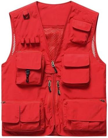 Flygo Men's Casual Lightweight Outdoor Fishing Work Safari Travel Photo Cargo Vest Jacket Multi Pockets, Large