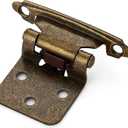 Ravinte 60 Pack (30 Pairs) 1/2 inch Overlay Cabinet Hinges, Self-Closing Semi-Concealed Face Mount, Antique Brass Decorative Hardware with Door Bumpers for Kitchen & Cupboard Doors