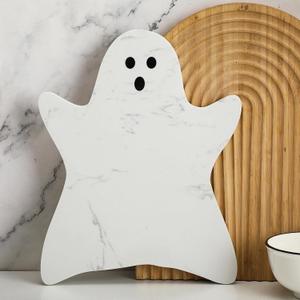 Ghost Marble Cheese Board Charcuterie Cutting Tray Halloween Ghost Marble Serving Decorative for Decoration Charcuterie Kitchen (White)