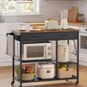 VASAGLE Kitchen Island Cart with Storage, 2 Drawers, Towel Rack, 17.7"D x 38.8"W x 35.4"H, Rustic Brown + Ink Black