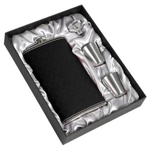 LHD HOME Flask For Men,350ml/12oz Hip Flask, 304 Food Grade Stainless Steel, 2 Cups And Funnel Portable Gift Bbox For Whiskey Rum Groomsman Best Man Usher Wedding-Leather Rhomboid Stripe Black