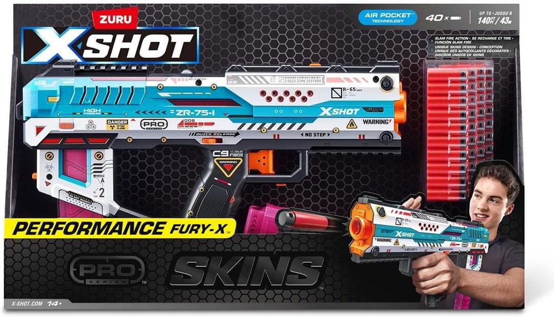 XSHOT Skins Pro Series Fury-X (40 Darts) Outdoor Foam Blaster by ZURU for Ages 14+, Air Pocket Technology Darts, Outdoor Toy for Boys and Girls, Teens and Adults