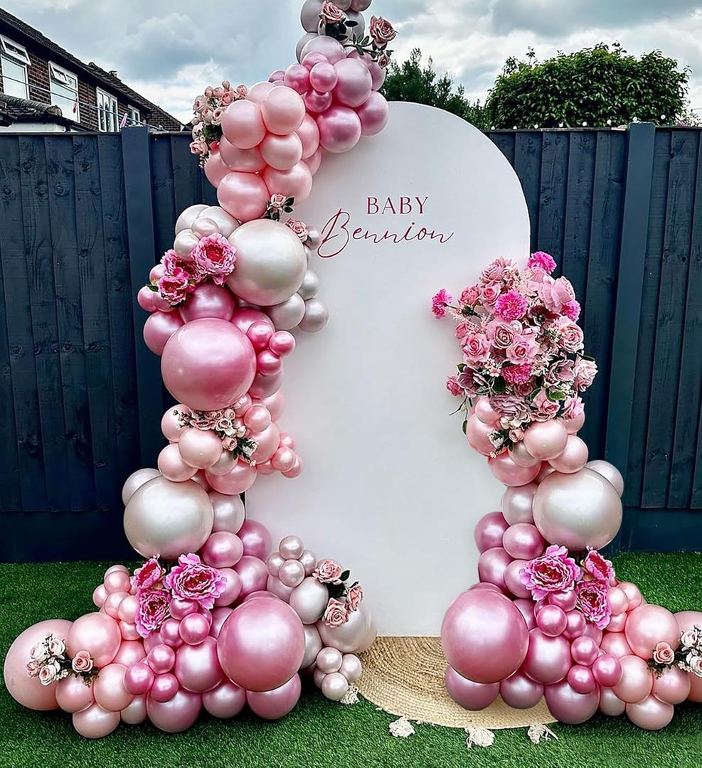 Pearl White Balloon Arch Garland Kit Double Stuffed Pastel Pink Balloons Blush Nude Pink and White Balloons Arch Kit for Wedding Bridal Bride Baby Shower Birthday Party Decorations