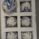 DoubleFill 6 Pcs Ceramic Blue and White Easter Eggs Chinoiserie Porcelain Eggs Spring Basket Bowl Filler Rustic Decorative Farmhouse Ornaments for Easter Home Trays Holiday Party Decorations