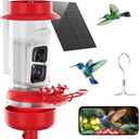 Soliom Hummingbird Feeder with Camera, Smart Feeder Camera with 2K Live View AI Identify, Leak Proof&Ant Moat&Bee Proof, Outdoor Pole/Hook Hanging, Ideal Gift for Family, 16 OZ with Solar Panel Red