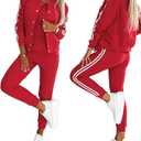 CHICME Women's Three Piece Outfits Striped Tape Patch Tank Tops Bomber Jacket with Sporty Pants Tracksuit Lounge Sets