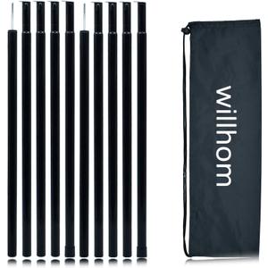 Adjustable Tent Poles - Portable Steel Rods for Camping Tarps and Canopies, 2 Sets of Black Lightweight Poles for Shelter and Shade. Ideal for Backpacking, Hiking, Outdoor Adventures.